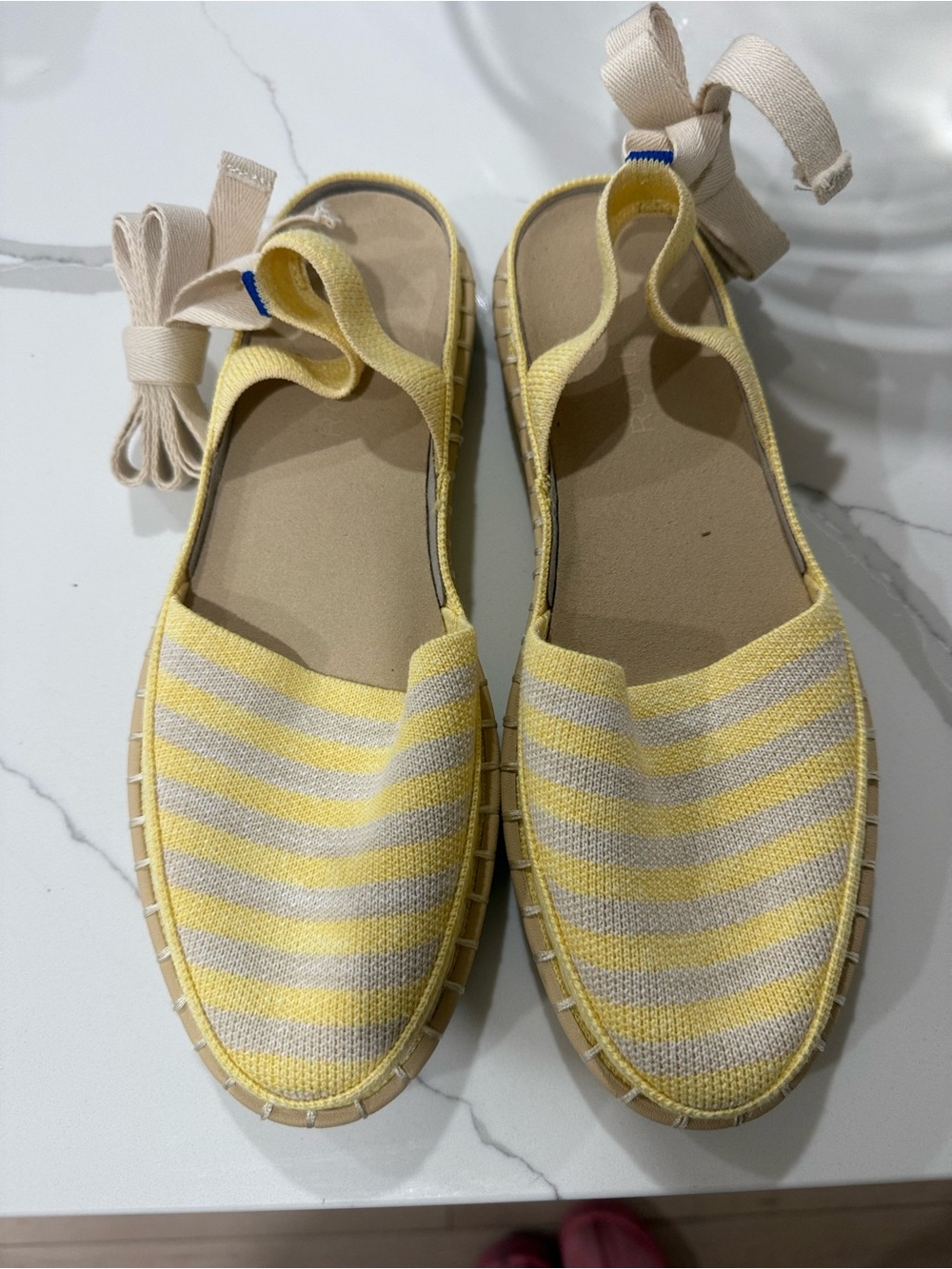 Rothy's Yellow and Cream Striped Espadrille Flats